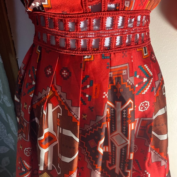 Silky Long Red Silk Cut Out Dress - Picture 4 of 6